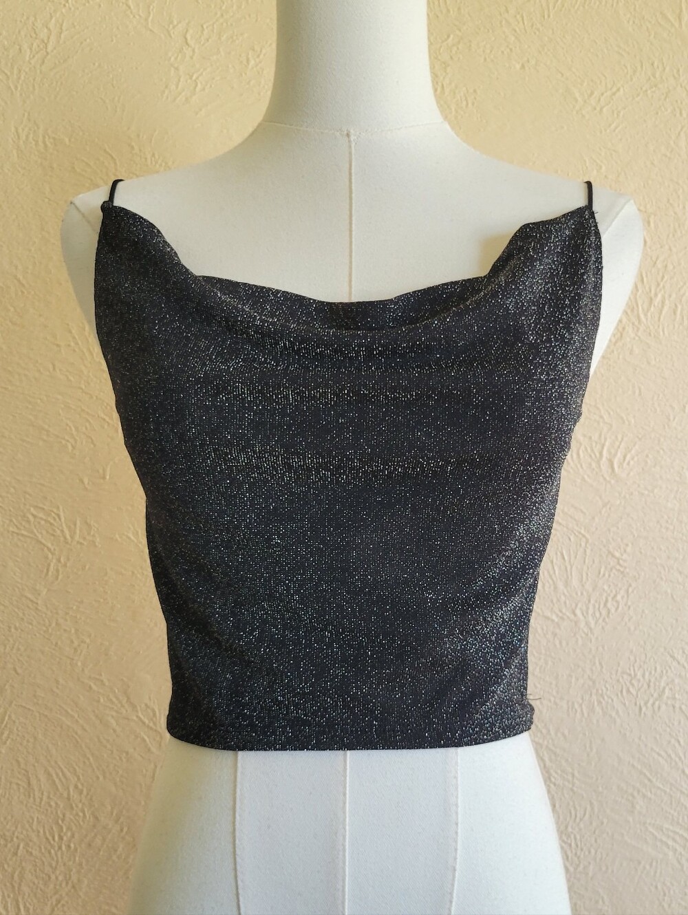 Garage | Metallic Black Cowl Neck Crop Top